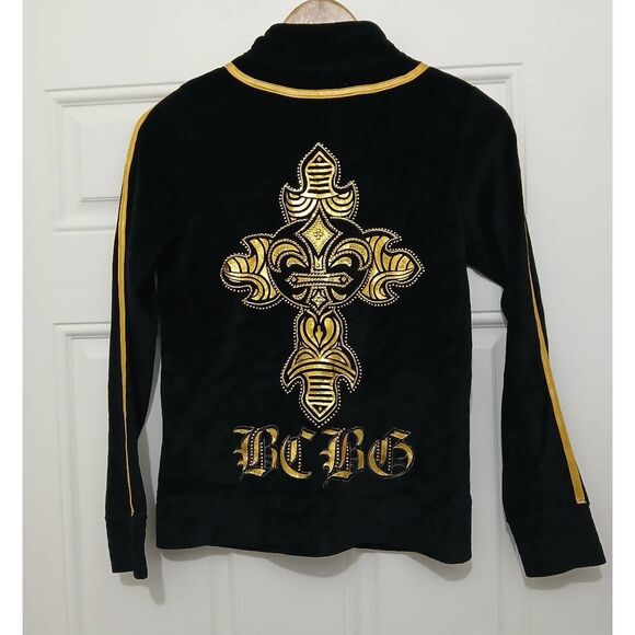 Vintage y2k deadstock bcbg womens small sweater full zip gold black bling - Picture 2 of 6